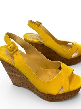 Christian Louboutin Yellow Suede Crisscross Slingback Platform Sandals
